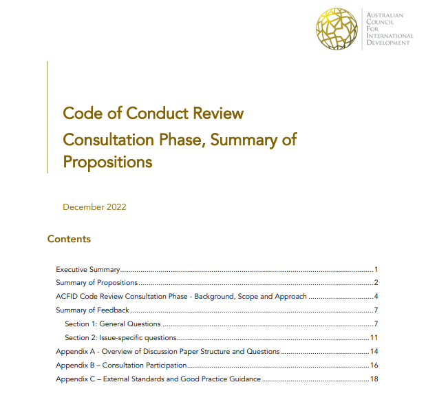 Code of Conduct Review – Consultation Phase: summary of propositions