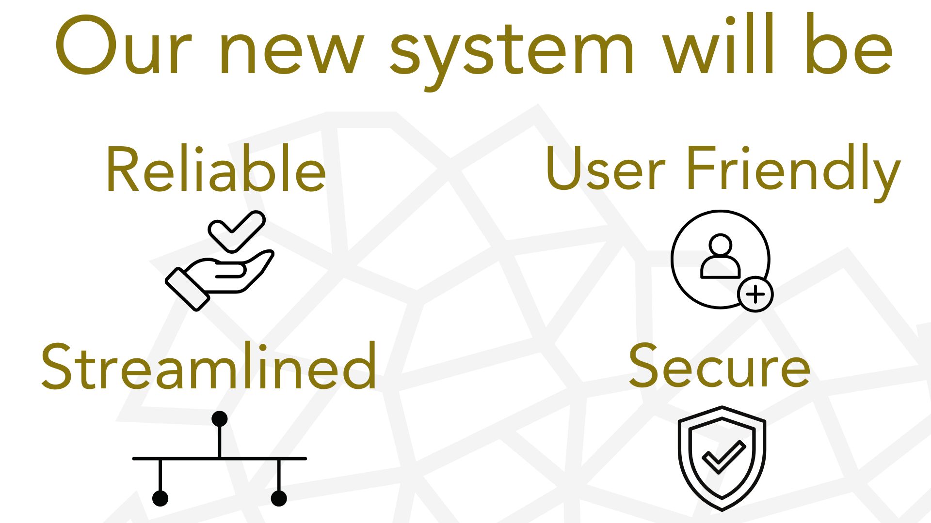 Our new system will be reliable, user friendly, secure, streamlined with graphics and ACFID webbing