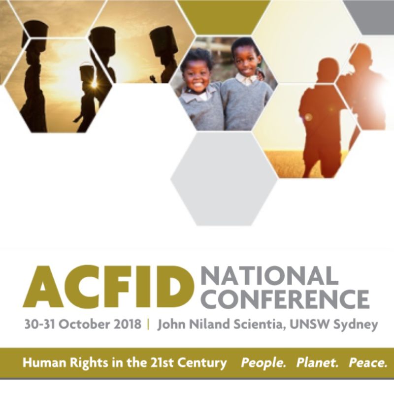 Banner for 2018 National Conference. Features images of children smiling inside hexagon shapes and details of the Conference event