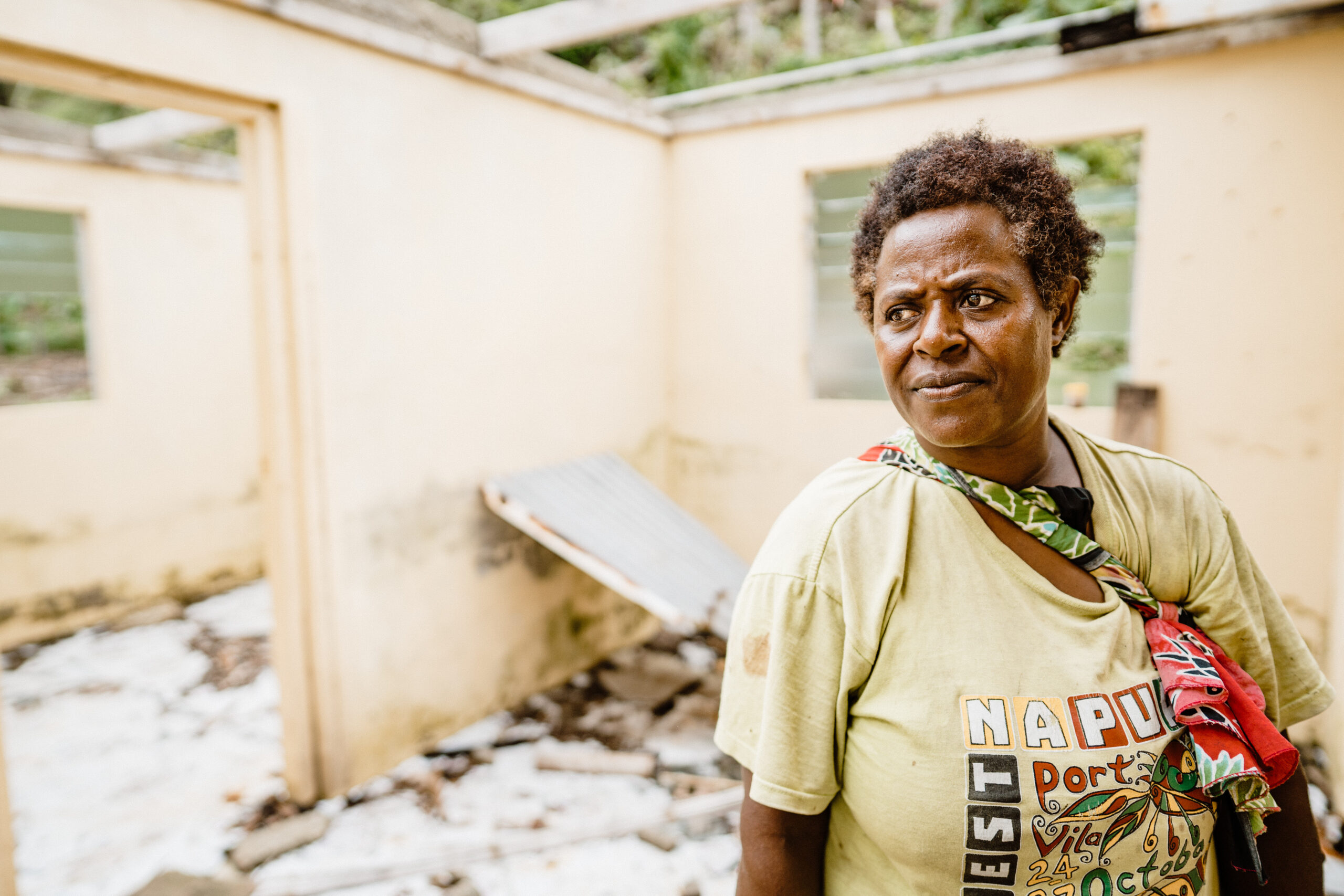 Angela lost her home and belongings to Tropical Cyclone Harold. Photo courtesy of CARE.