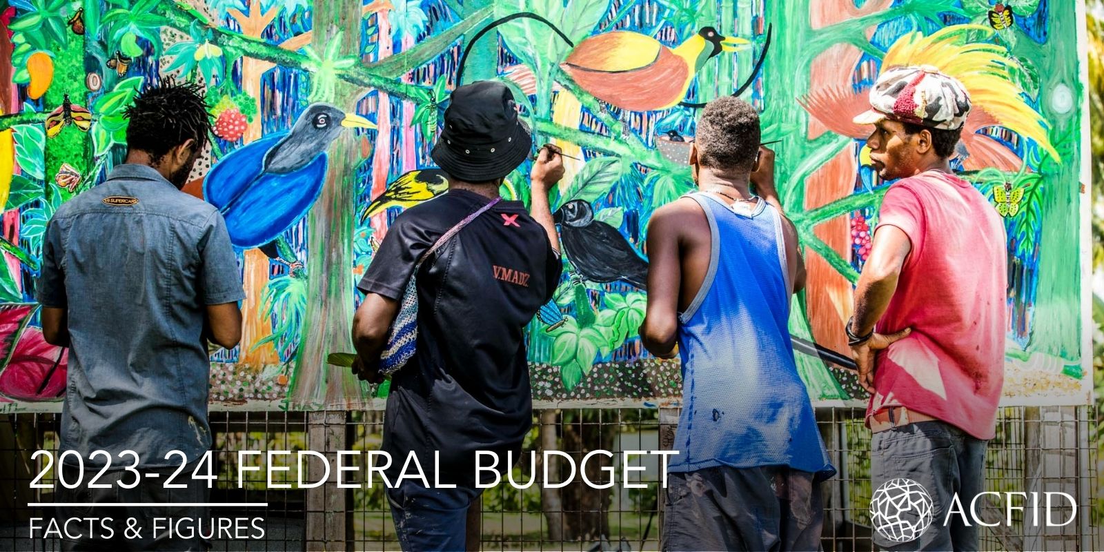 ACFID 2023-24 Federal Budget Front Cover. Features an image from PNG of men painting a mural