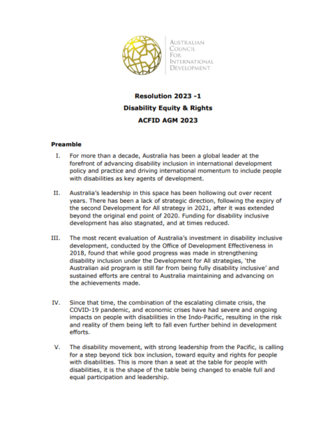 Resolution 1-2023- Disability Equity and Rights