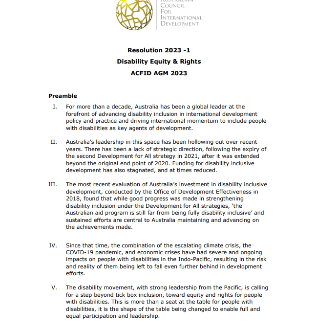 Resolution 1-2023- Disability Equity and Rights