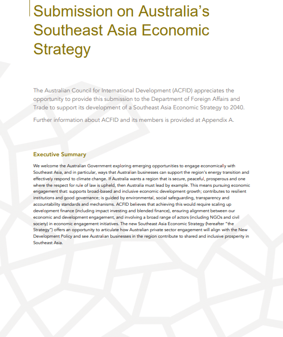 ACFID Submission: Southeast Asia Economic Strategy