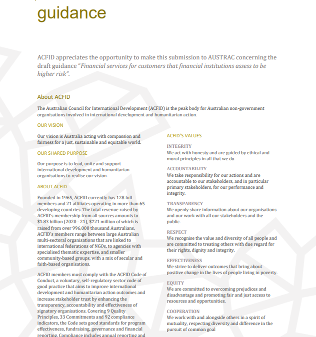 ACFID Submission: AUSTRAC Guidance