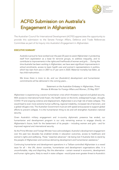 ACFID Submission to Senate Inquiry on Afghanistan