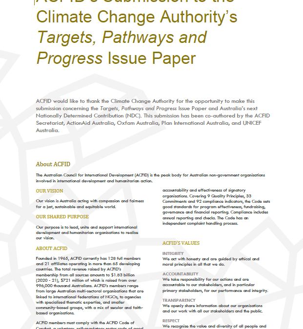 ACFID Submission to the Climate Change Authority NDCS