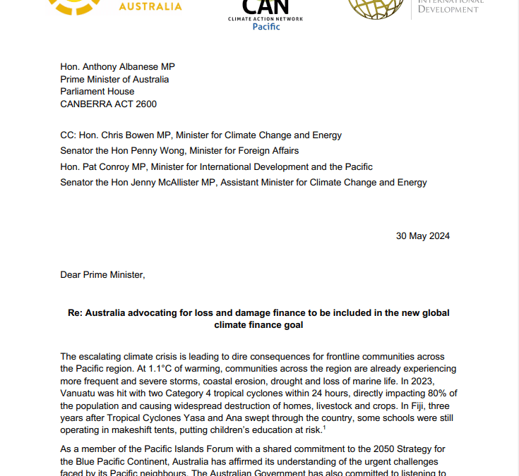 Loss and Damage letter to Prime Minister Albanese