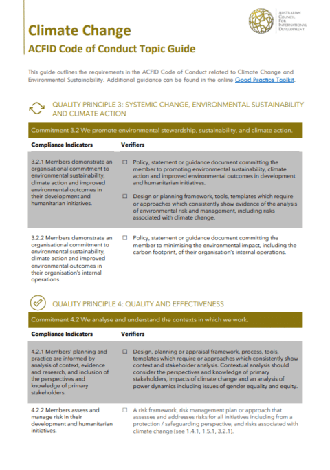 Climate Change | ACFID Code of Conduct Topic Guide