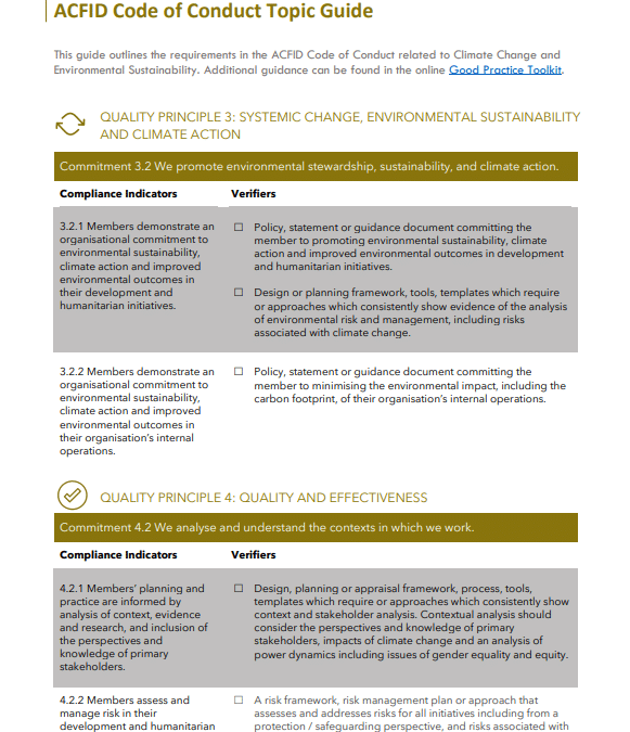 Climate Change | ACFID Code of Conduct Topic Guide