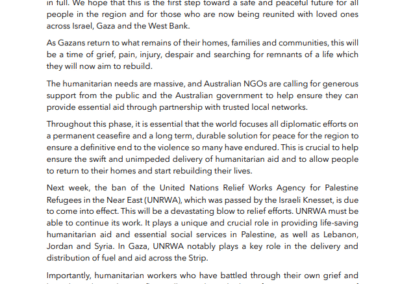 Australian Humanitarian Sector Joint Statement on Gaza Ceasefire