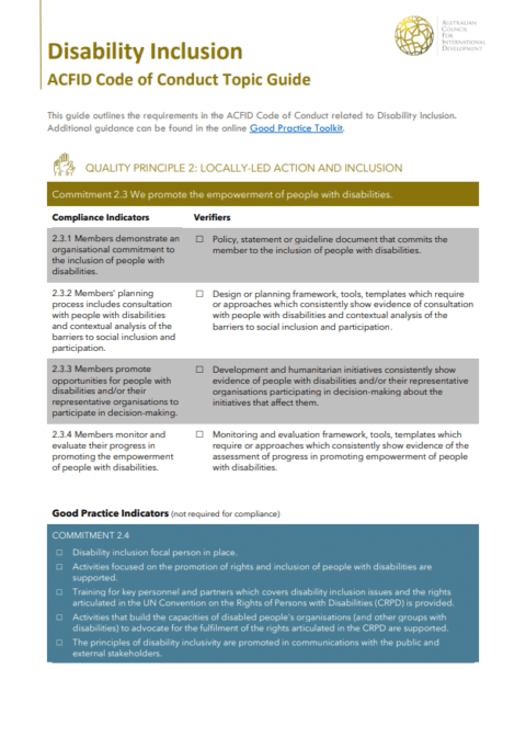 ​​Disability Inclusion: ACFID Code of Conduct Topic Guide ​