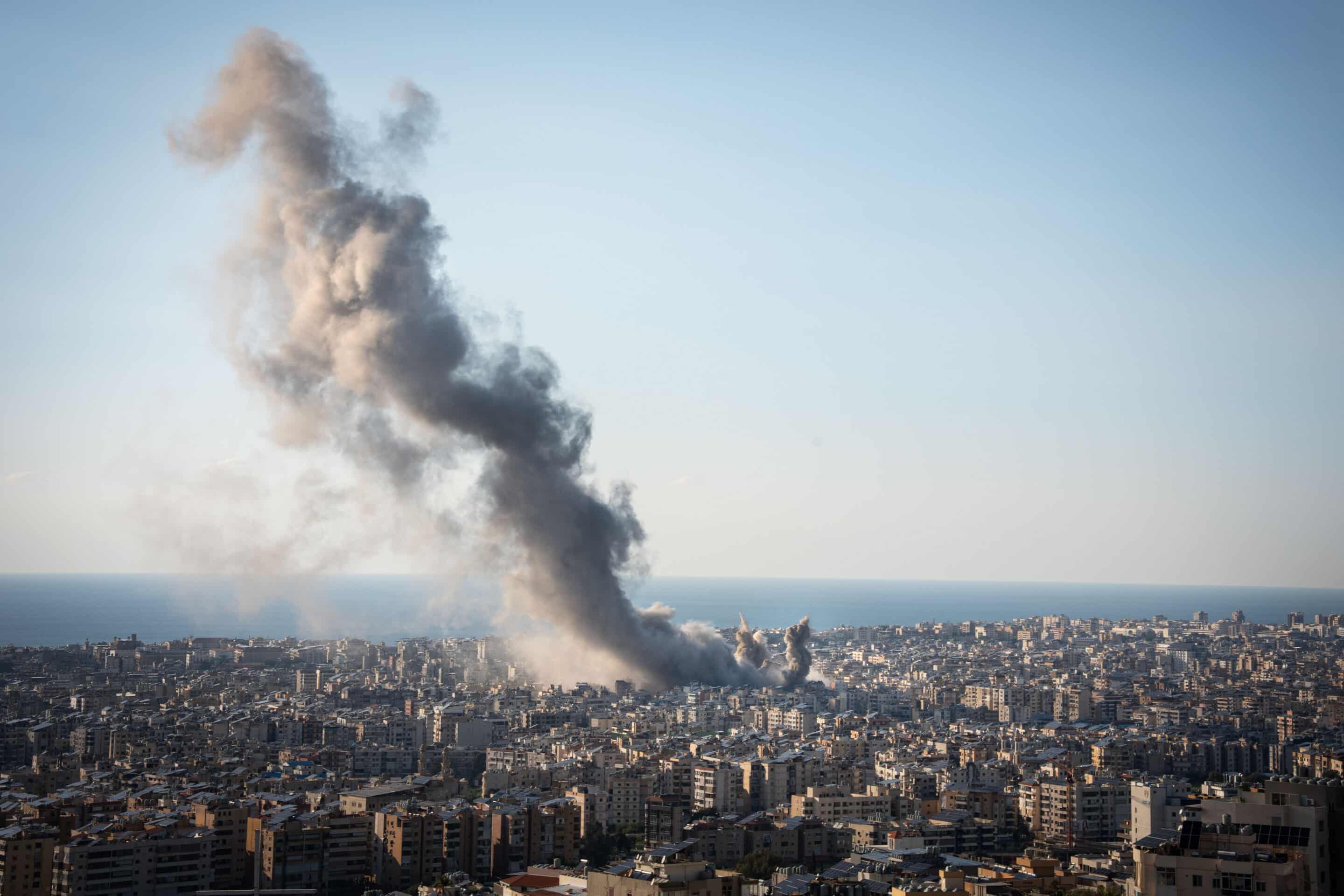 Smoke rises over Beirut, Lebanon following airstrikes amid the ongoing Middle East conflict.